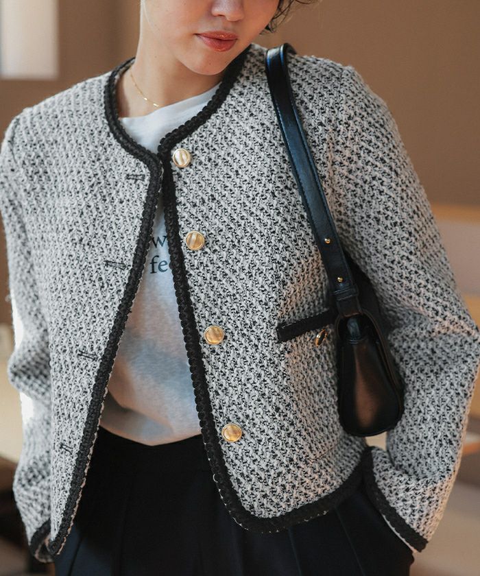 新品 D&G 九分袖 ツイード ジャケット ミックスツイード・トリミングジャケット/DoCLASSE