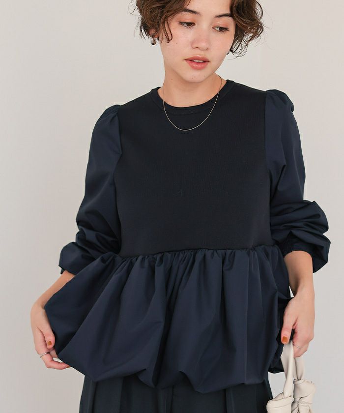 バックパール釦ドッキングペプラムトップス | titivate