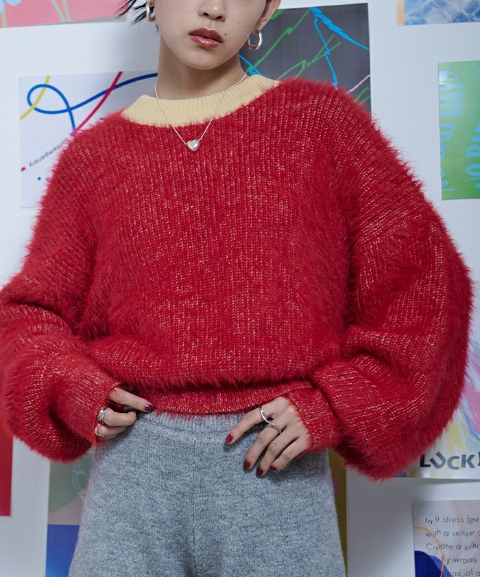 新品未使用 DECEMBERMAY ロゴニット 赤 レディース Mサイズ ミックスシャギーボリュームスリーブニット【miette ミエット】 | titivate