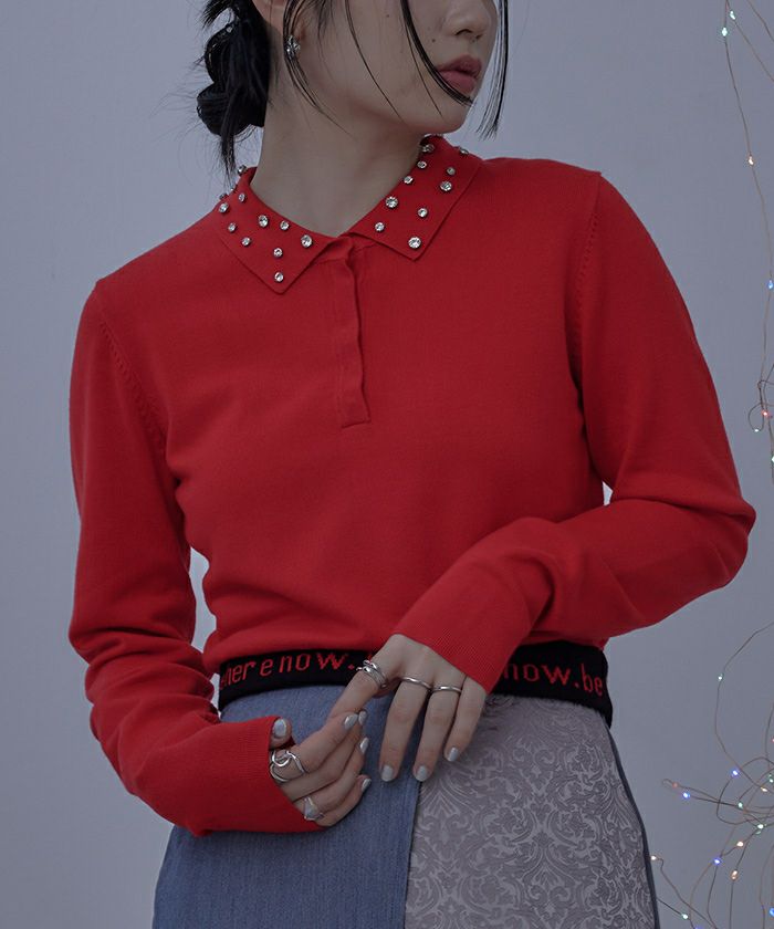 ビジューカラー裾ロゴポロニット【miette ミエット】 | titivate