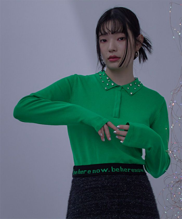 ビジューカラー裾ロゴポロニット【miette ミエット】 | titivate