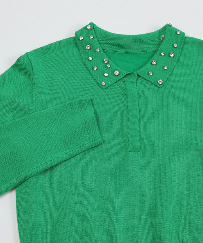 ビジューカラー裾ロゴポロニット【miette ミエット】 | titivate