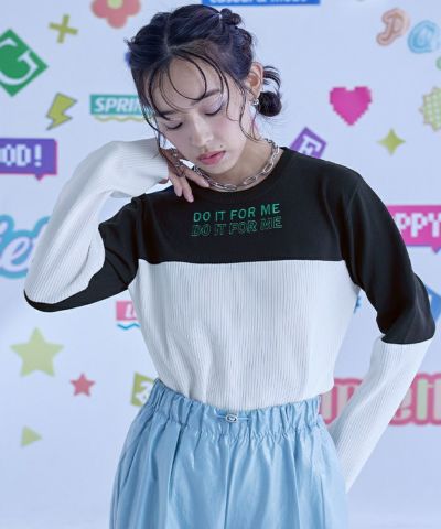 バイカラー切替ラメ刺繍トップス【miette ミエット】 | titivate