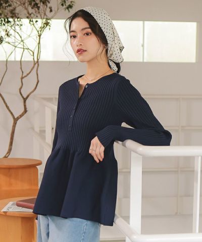 前後2wayヘンリーネックペプラムニットトップス | titivate