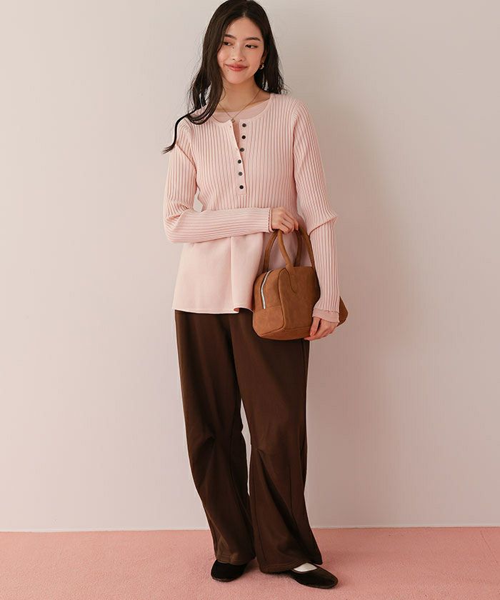 前後2wayヘンリーネックペプラムニットトップス | titivate