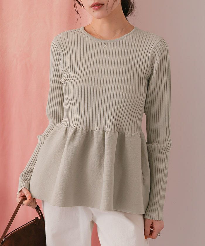 前後2wayヘンリーネックペプラムニットトップス | titivate