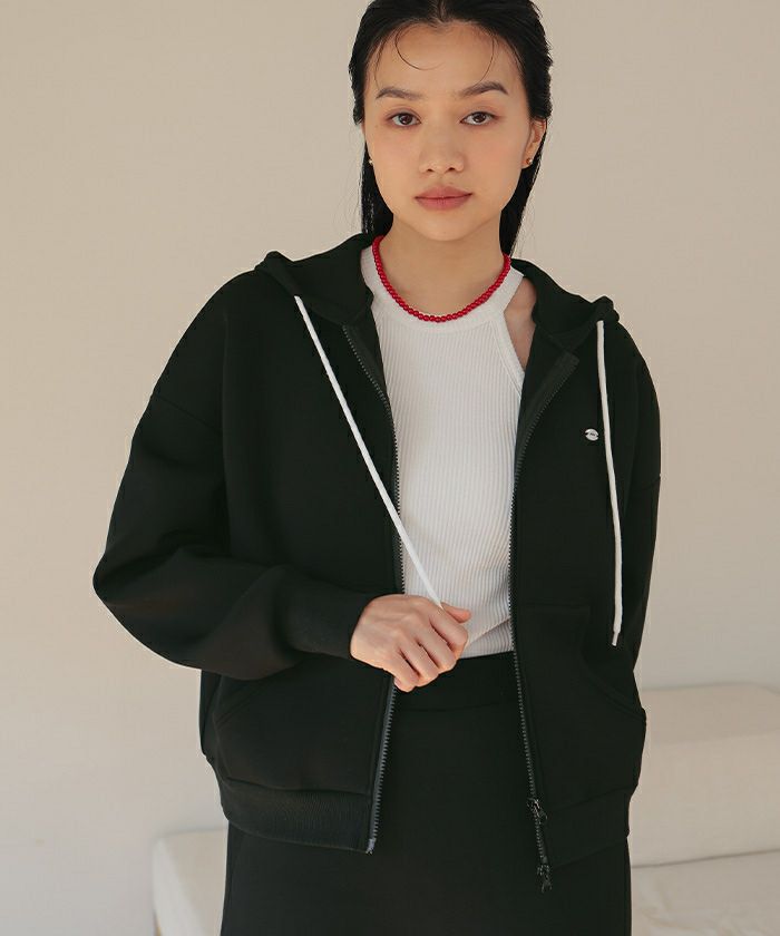 ブラック ダブルフード ジップアップパーカー M ダンボールダブルジップフードパーカー | titivate