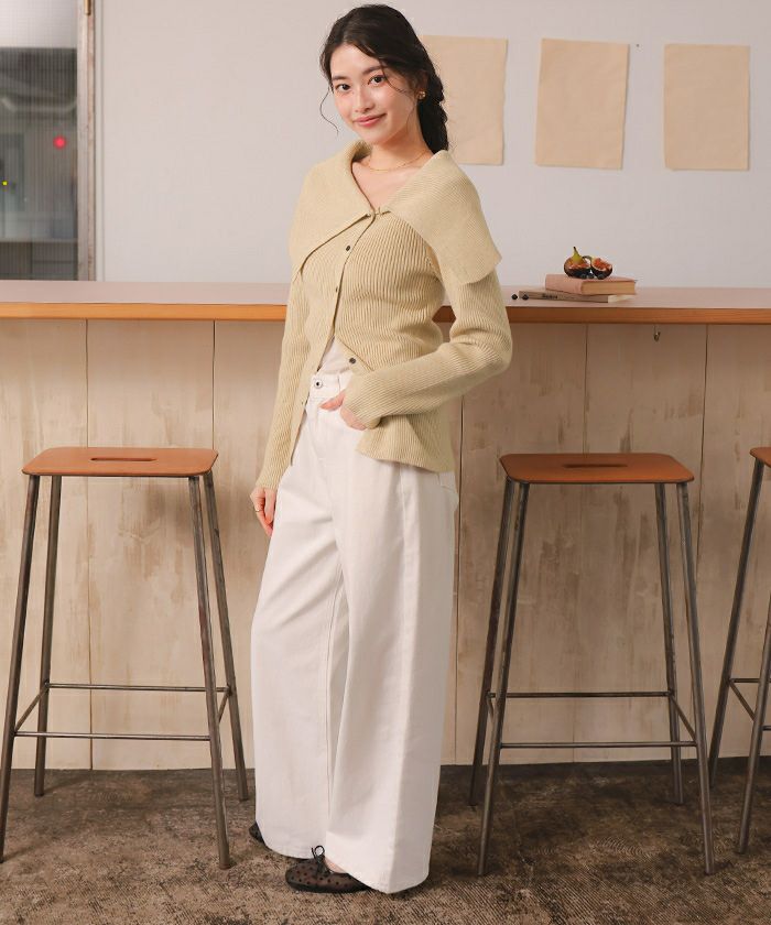 アシンメトリーオフショルダーニットトップス | titivate