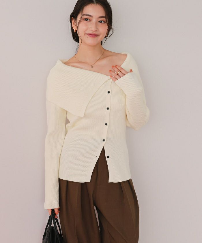 アシンメトリーオフショルダーニットトップス | titivate