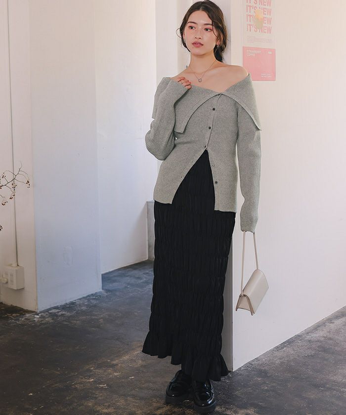 T*0様 GOLDS infinity　オフショルダー長袖チュニック グレー/ブ T*0様 GOLDS infinity オフショルダー長袖チュニック グレー/ブ