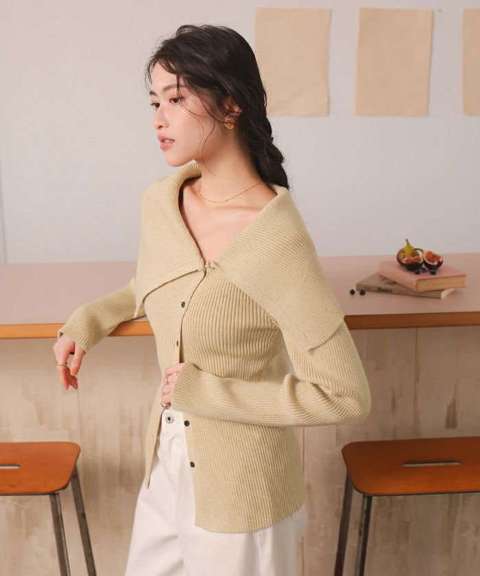 アシンメトリーオフショルダーニットトップス | titivate