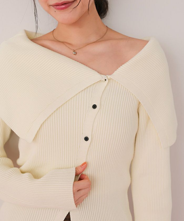 アシンメトリーオフショルダーニットトップス | titivate