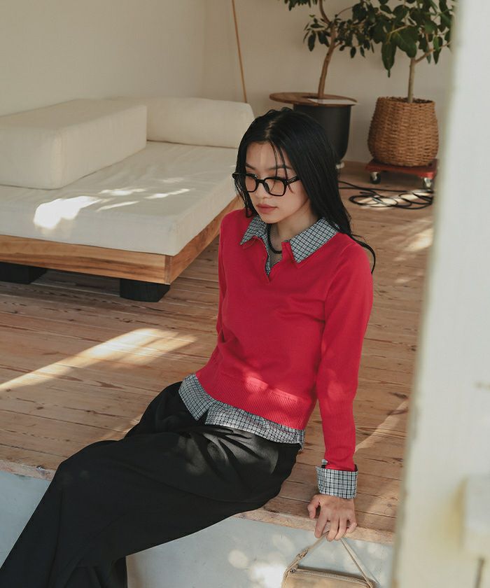 RASSVET ハート ニットポロ シャツ 新品同様 ローズ着用モデル　Mサイズ moment+｜6G ハートロゴジャガードニットプルオーバー | Rakuten