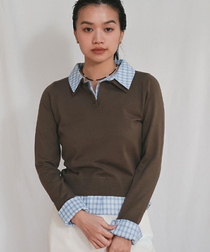 シャツレイヤード風ポロニット【miette ミエット】 | titivate