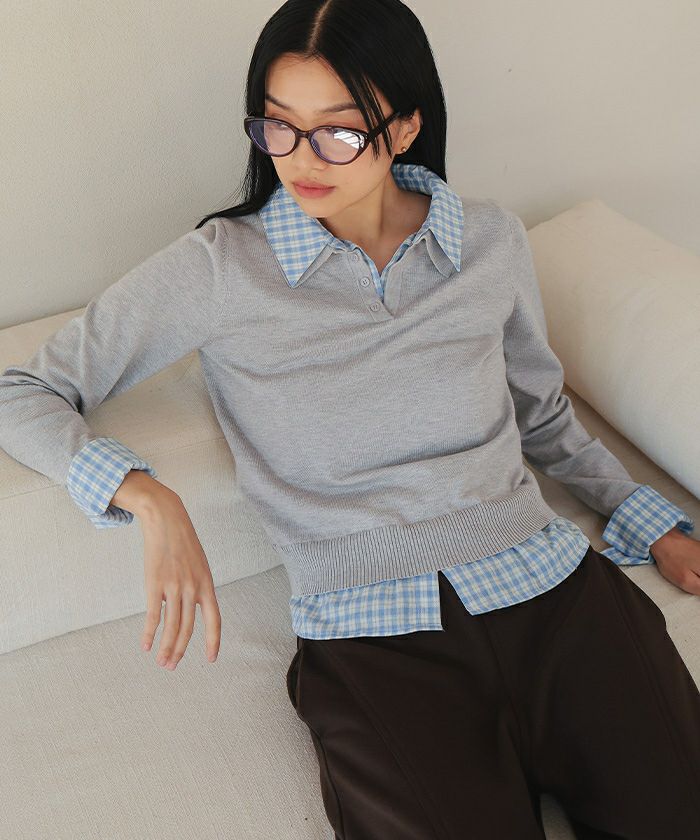 シャツレイヤード風ポロニット【miette ミエット】 | titivate