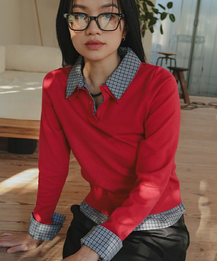 シャツレイヤード風ポロニット【miette ミエット】 | titivate