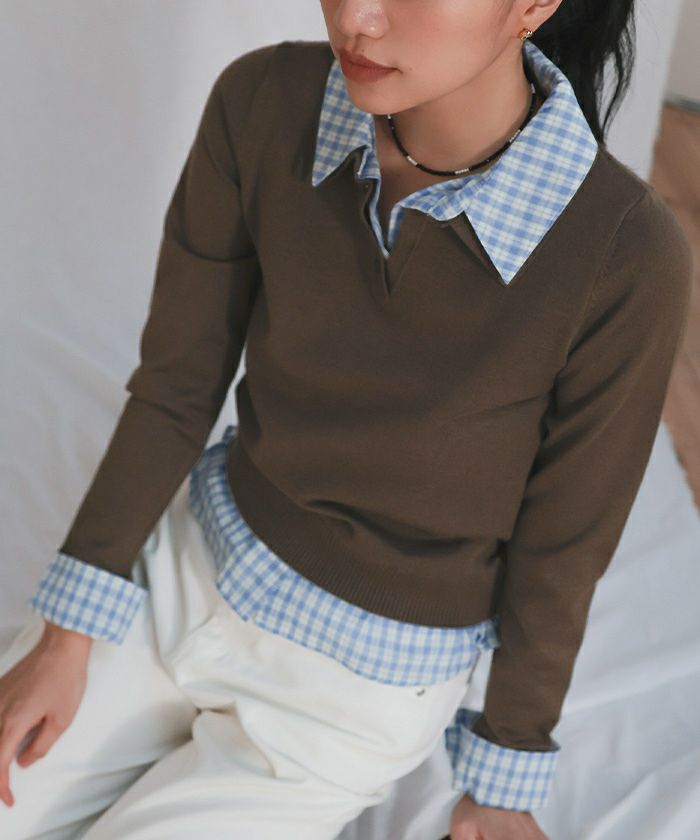 シャツレイヤード風ポロニット【miette ミエット】 | titivate