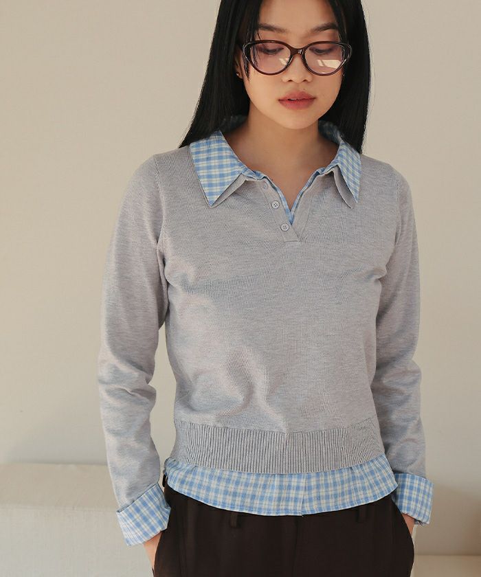 シャツレイヤード風ポロニット【miette ミエット】 | titivate
