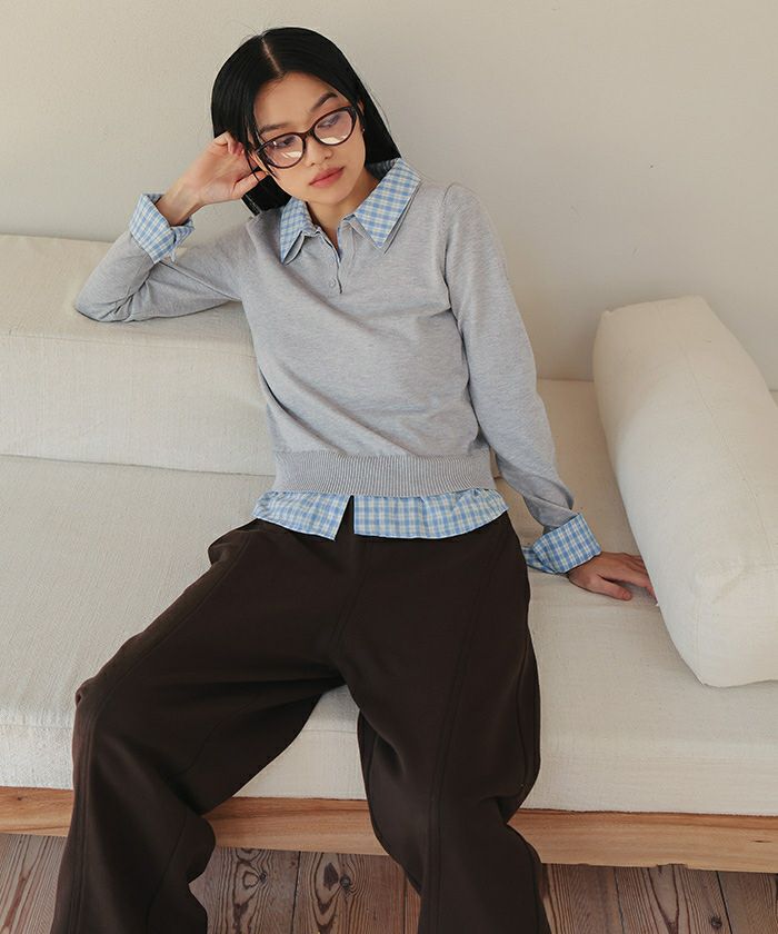 シャツレイヤード風ポロニット【miette ミエット】 | titivate