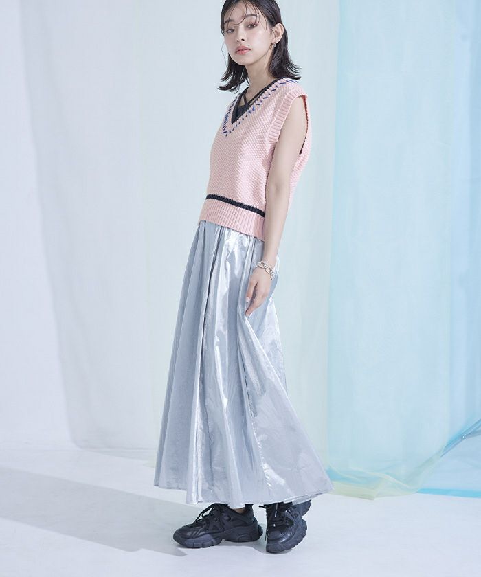 配色ステッチVネックベスト【miette ミエット】 | titivate