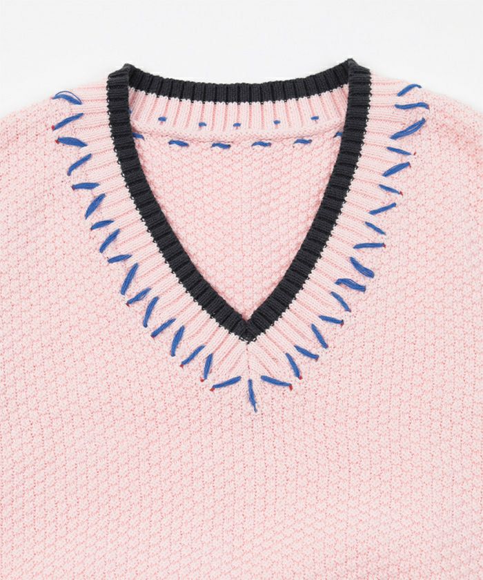 配色ステッチVネックベスト【miette ミエット】 | titivate