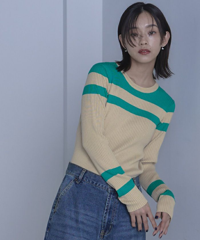 Miette. ページ マルチボーダーリブニット【miette ミエット】 | titivate