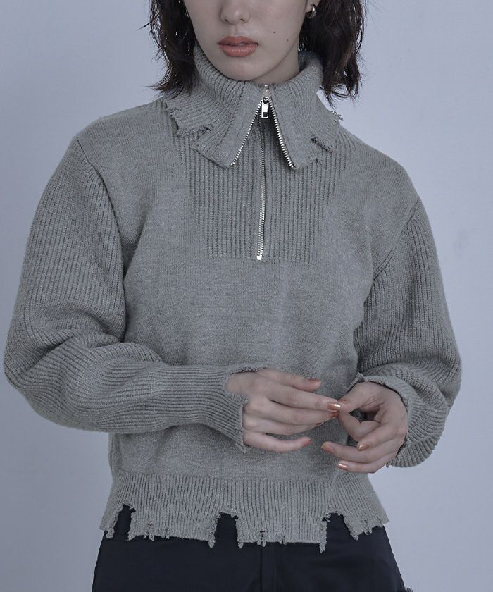 ハーフジップダメージニットプルオーバー【miette ミエット】 | titivate