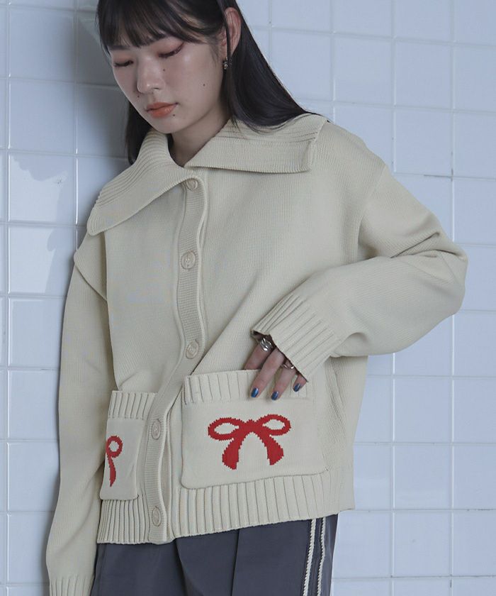 リボンポケットニットカーディガン【miette ミエット】 | titivate