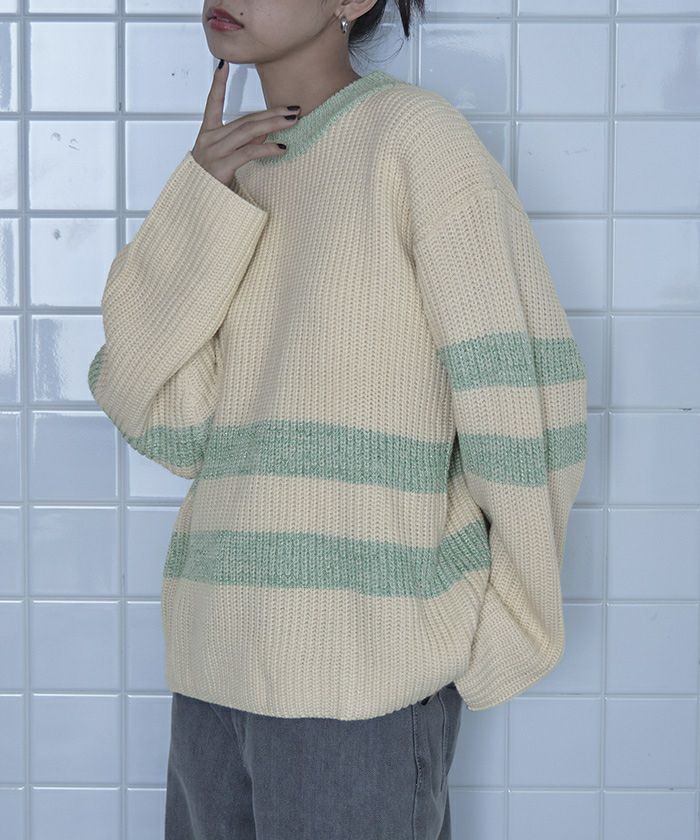 片畔編みラメボーダーニット【miette ミエット】 | titivate