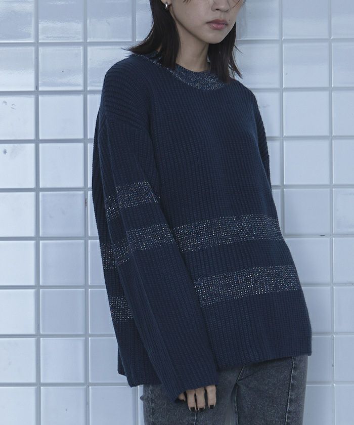 片畔編みラメボーダーニット【miette ミエット】 | titivate