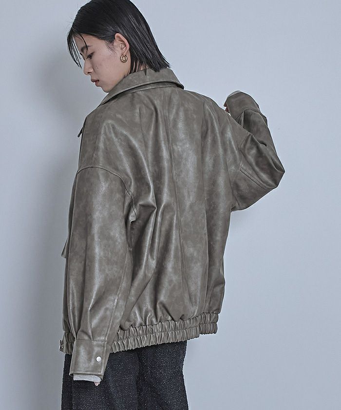 フェイクレザーステンカラービッグブルゾン【miette ミエット】 | titivate