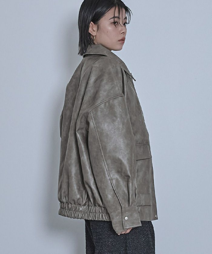 フェイクレザーステンカラービッグブルゾン【miette ミエット】 | titivate