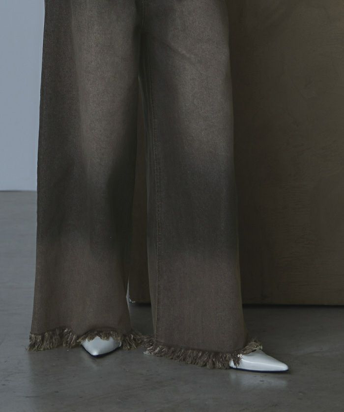 裾フリンジオーバーダイデニムワイドパンツ【miette ミエット】 | titivate