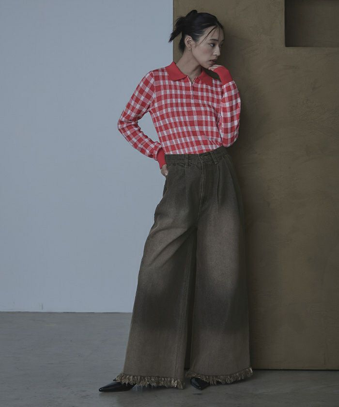 裾フリンジオーバーダイデニムワイドパンツ【miette ミエット】 | titivate