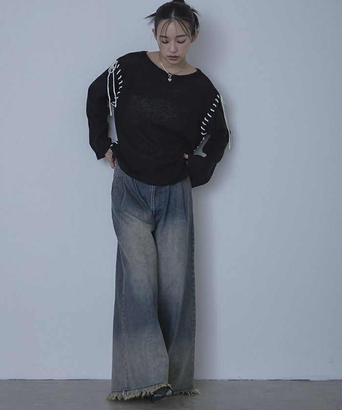 Djtmid_taさん専用 裾フリンジオーバーダイデニムワイドパンツ【miette ミエット】 | titivate