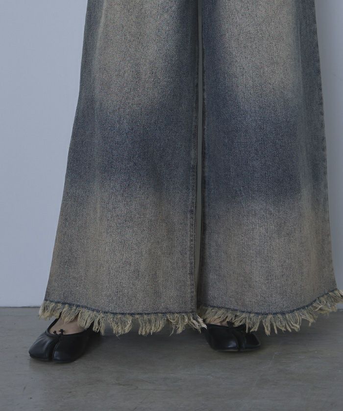 裾フリンジオーバーダイデニムワイドパンツ【miette ミエット】 | titivate