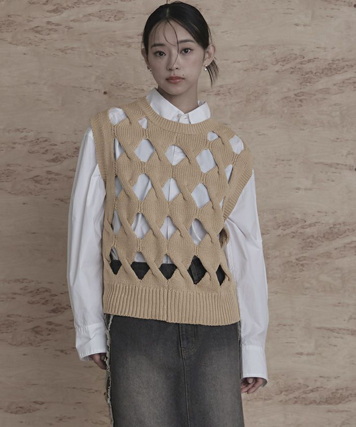 スラッシュケーブルニットベスト【miette ミエット】 | titivate