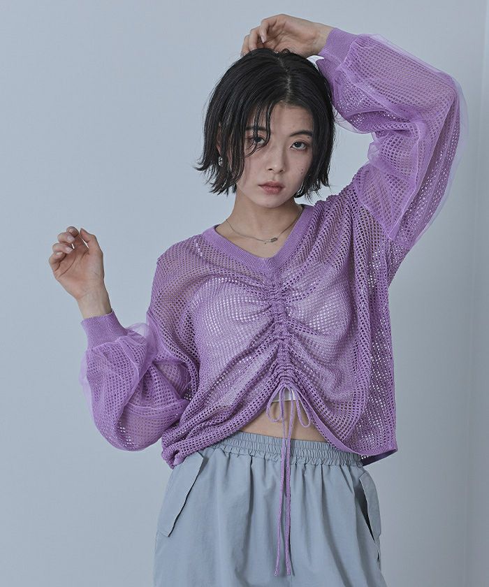 ドロストメッシュニットトップス【miette ミエット】 | titivate