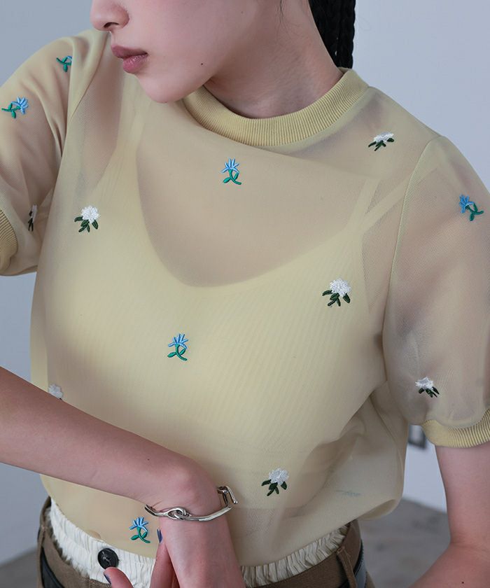 シアーダンボールフラワー刺繍トップス【miette ミエット】 | titivate
