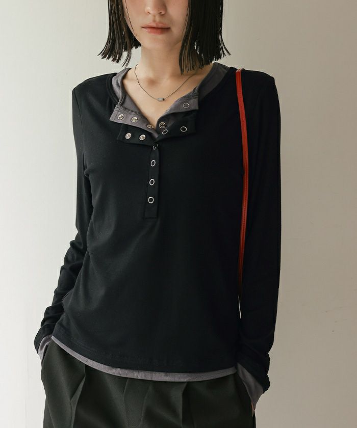 レイヤード風ヘンリーネックトップス【miette ミエット】 | titivate