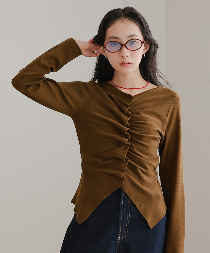 フロントギャザーボタンニット【miette ミエット】 | titivate