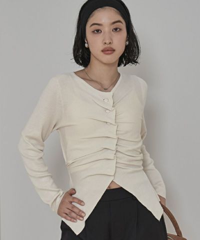 フロントギャザーボタンニット【miette ミエット】 | titivate