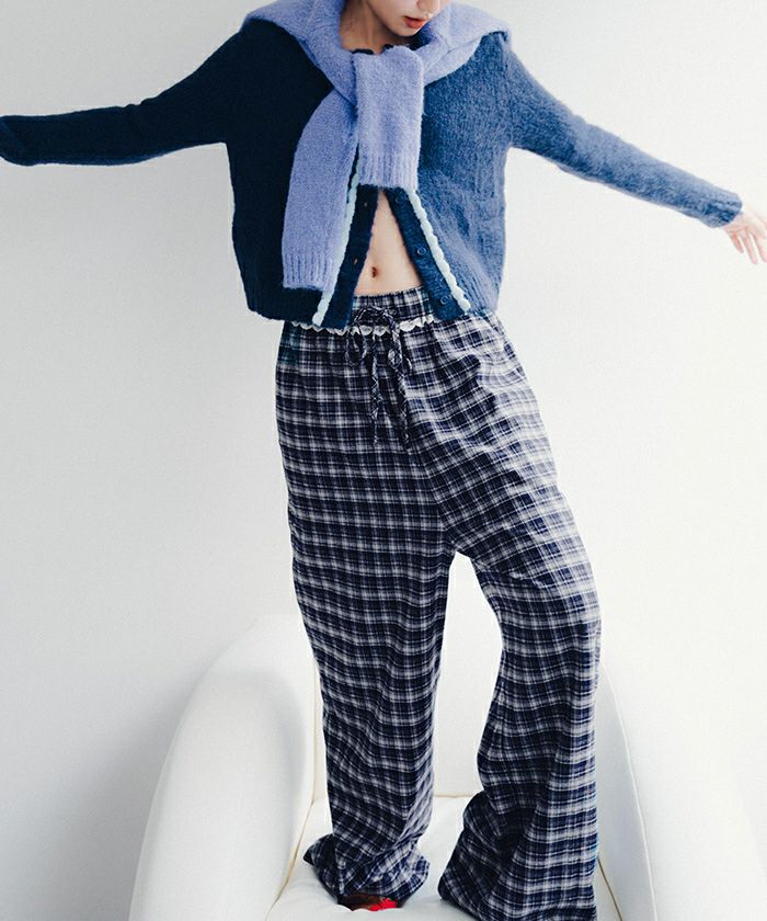 ウエストフリルチェックワイドパンツ【miette ミエット】 | titivate