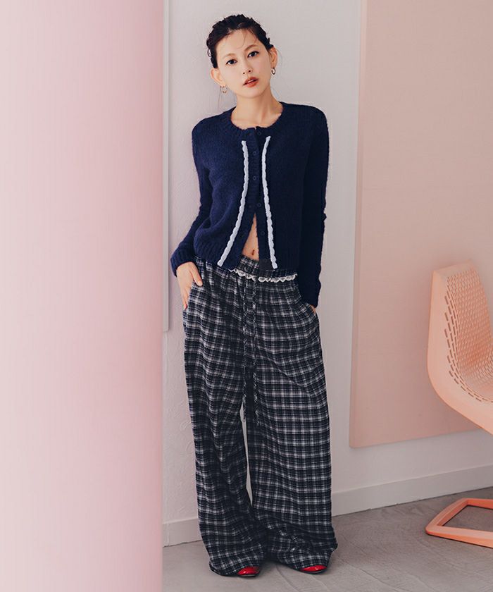 ウエストフリルチェックワイドパンツ【miette ミエット】 | titivate