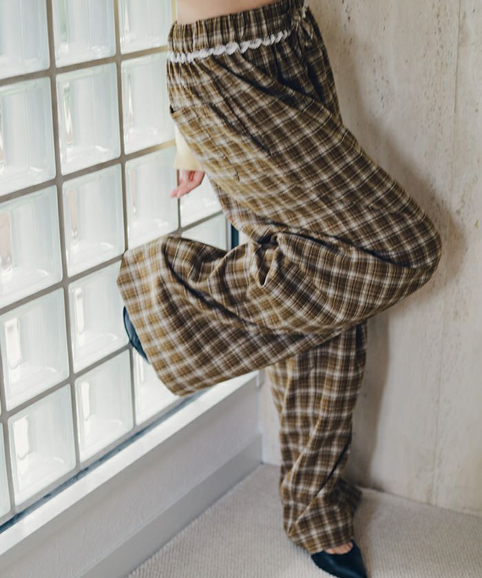 ウエストフリルチェックワイドパンツ【miette ミエット】 | titivate