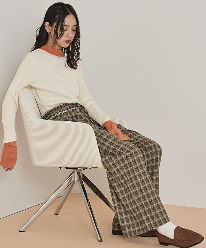 ウエストフリルチェックワイドパンツ【miette ミエット】 | titivate