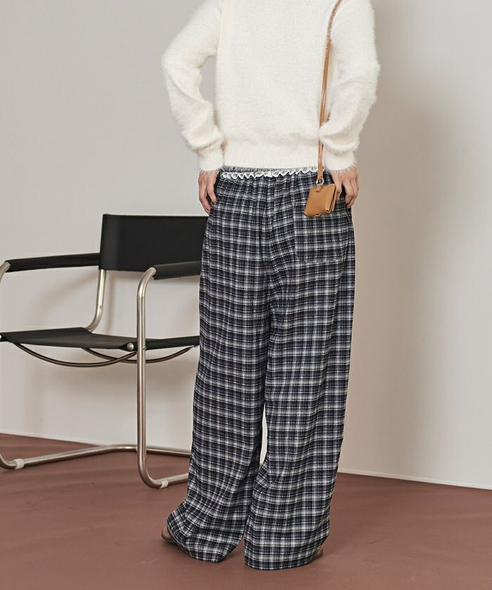 ウエストフリルチェックワイドパンツ【miette ミエット】 | titivate