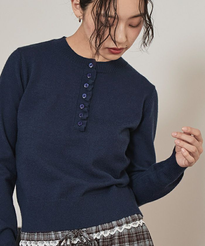 フリルヘンリーネックニット【miette ミエット】【メール便可／100