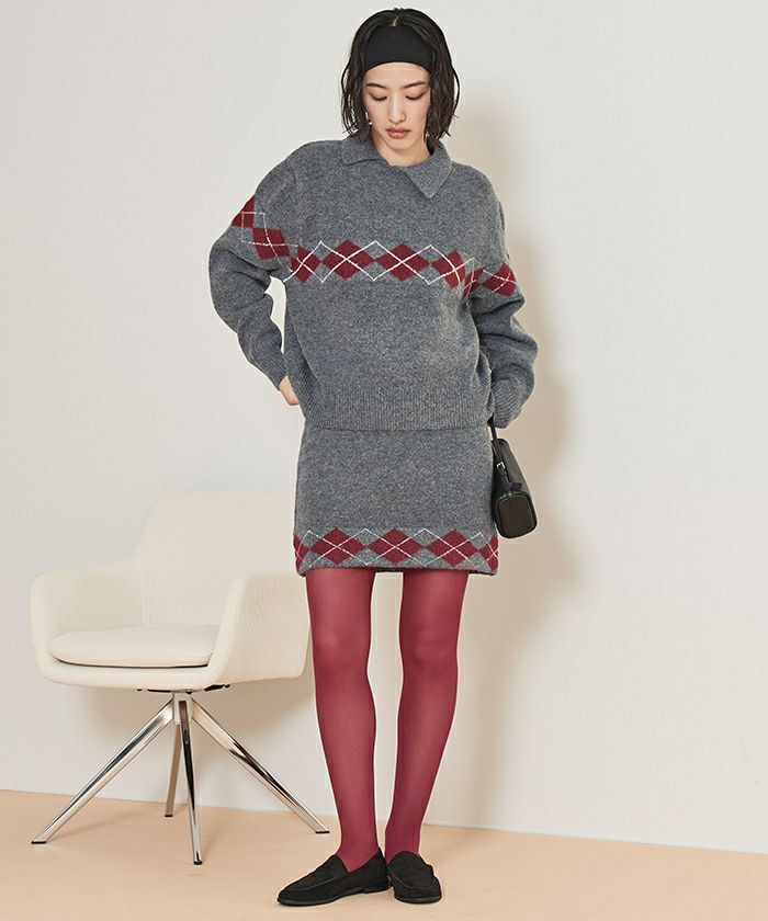 アーガイルアシンメトリーカラーニット【miette ミエット】 | titivate