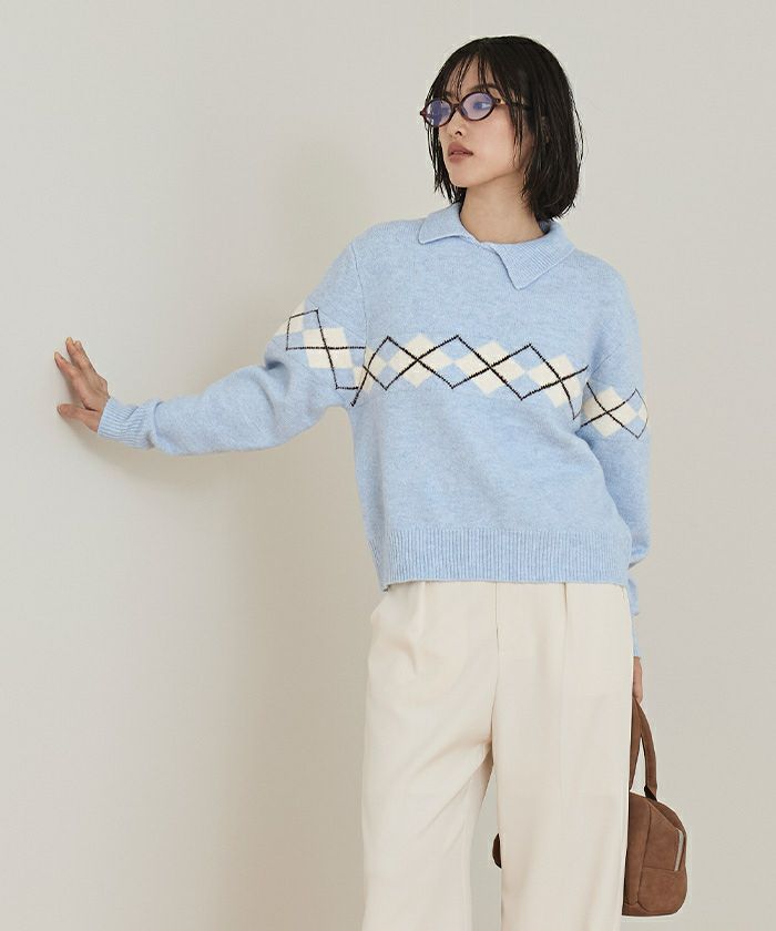 アーガイルアシンメトリーカラーニット【miette ミエット】 | titivate